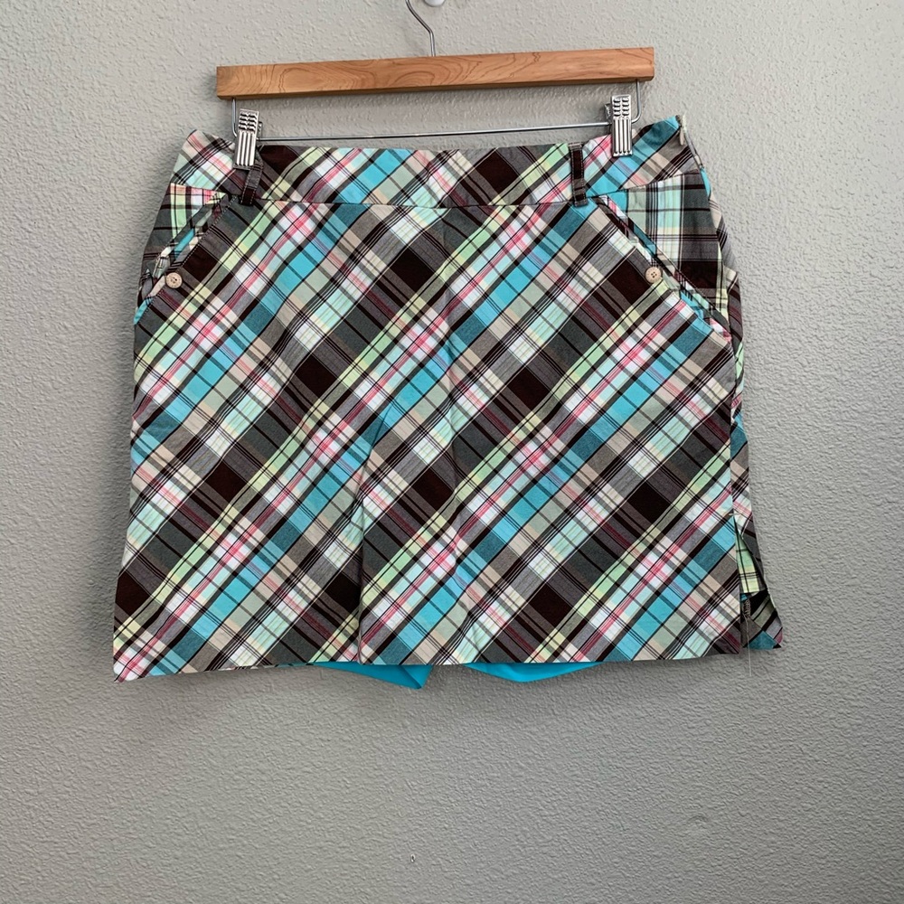 Tehama Plaid Blue Brown Golf Skirt 12